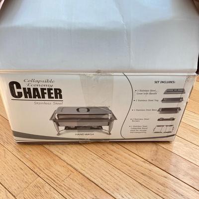 LOT 81: Kitchen Essentials in Original Boxes - Economy Chafer Stainless Steel Chafing Dish, Nicole's Glass Beverage Dispenser and...