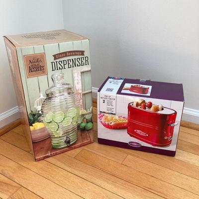 LOT 81: Kitchen Essentials in Original Boxes - Economy Chafer Stainless Steel Chafing Dish, Nicole's Glass Beverage Dispenser and...