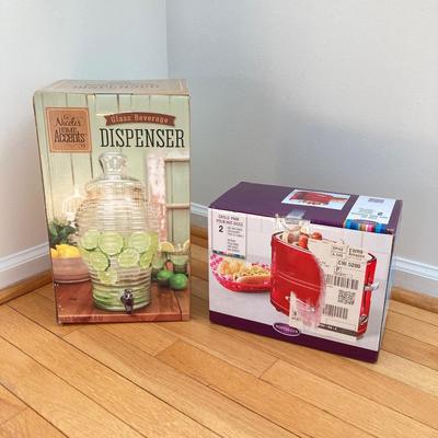 LOT 81: Kitchen Essentials in Original Boxes - Economy Chafer Stainless Steel Chafing Dish, Nicole's Glass Beverage Dispenser and...