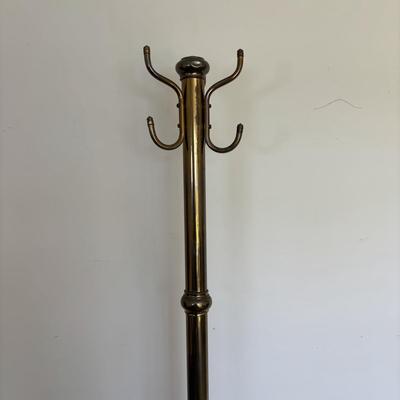 LOT 85: Vintage Victorian Chair w/Needlepoint Seat along with a Brass Coat Rack