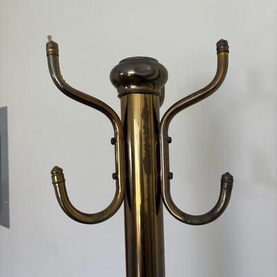 LOT 85: Vintage Victorian Chair w/Needlepoint Seat along with a Brass Coat Rack