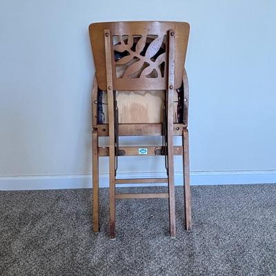 LOT 86: Stakmore Folding Chair, Brass Coat Rack & Upholstered Foot Rest