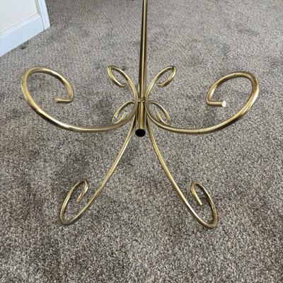 LOT 86: Stakmore Folding Chair, Brass Coat Rack & Upholstered Foot Rest
