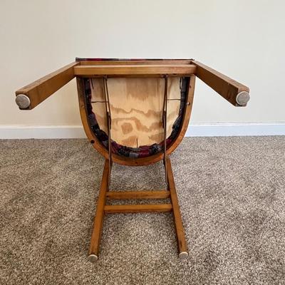LOT 86: Stakmore Folding Chair, Brass Coat Rack & Upholstered Foot Rest