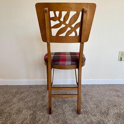 LOT 86: Stakmore Folding Chair, Brass Coat Rack & Upholstered Foot Rest
