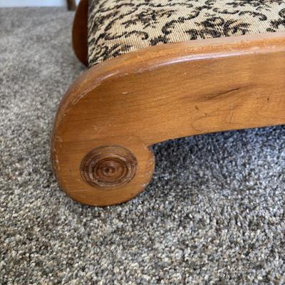 LOT 86: Stakmore Folding Chair, Brass Coat Rack & Upholstered Foot Rest