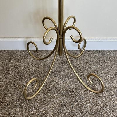 LOT 86: Stakmore Folding Chair, Brass Coat Rack & Upholstered Foot Rest