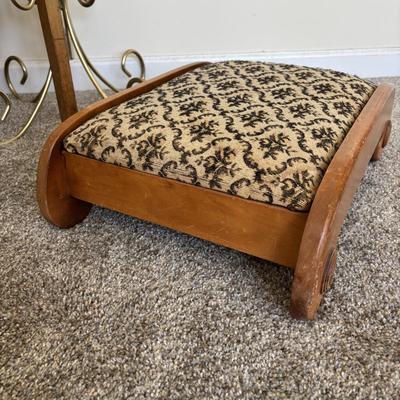 LOT 86: Stakmore Folding Chair, Brass Coat Rack & Upholstered Foot Rest