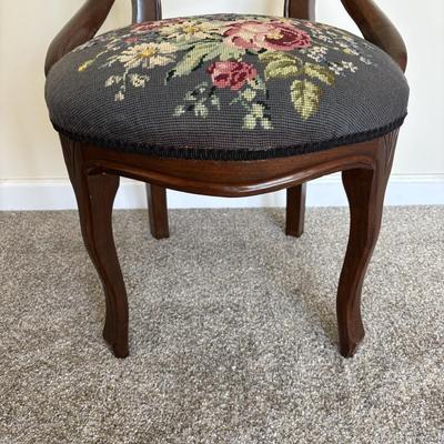 LOT 87: Antique Sewing Box w/Notions & Vintage Victorian Chair w/Needlepoint Seat