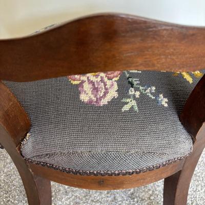 LOT 87: Antique Sewing Box w/Notions & Vintage Victorian Chair w/Needlepoint Seat