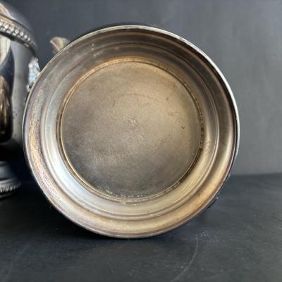 LOT 92: Sheffield Silve Plated Ice Bucket w/Lion Handles, Etched Pink Depressio Glasses (2), Etched Pilsner Glasses (3), MCM Gold Oak...