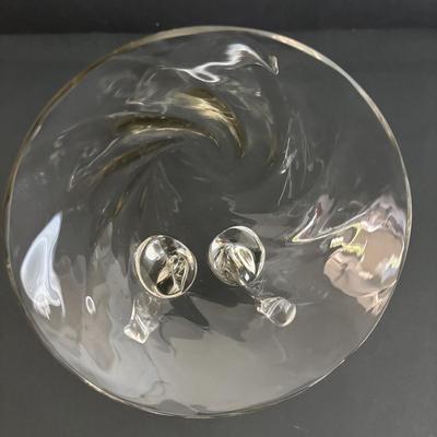 LOT 93: Beautiful Swirl Glass Footed Cornacopia, Etched Pyrex Serving Dishes w/Metal Holders & Etched Floral Condiment Set