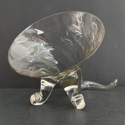 LOT 93: Beautiful Swirl Glass Footed Cornacopia, Etched Pyrex Serving Dishes w/Metal Holders & Etched Floral Condiment Set