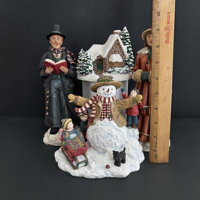 LOT 94: Sherri Buck Baldwin "Weekend Play" Figure, Thomas Kinkade Tele Flora Candle Holder & Holiday Caroling Figures