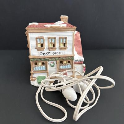 LOT 96: Holiday Village Collection: Lemax Hackensack First National Bank, Rex & Lee Post Office, Dept 56 Johnsons Grocery, House of...