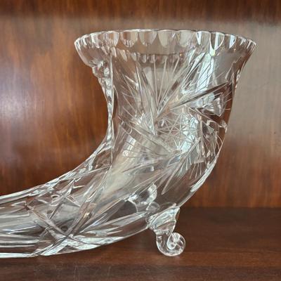 LOT 100: Elegant Cut Crystal Collection: Cornucopia, Compote Dish and Ashtrays