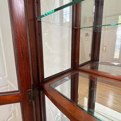 LOT 104: Curio Cabinet with Touch Light, Etched & Beveled Glass Features