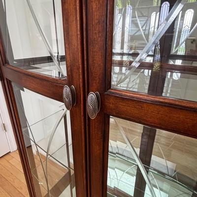LOT 104: Curio Cabinet with Touch Light, Etched & Beveled Glass Features