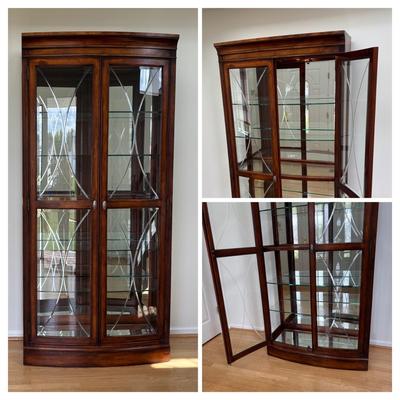 LOT 104: Curio Cabinet with Touch Light, Etched & Beveled Glass Features