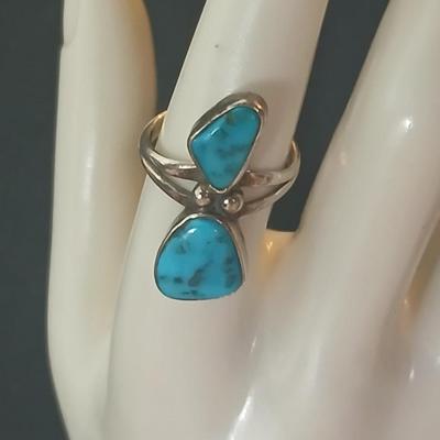 Sterling double turquoise statement ring Size 7