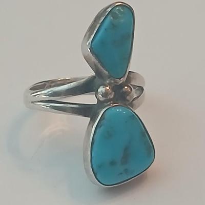 Sterling double turquoise statement ring Size 7