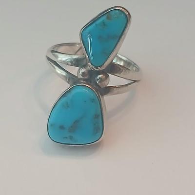 Sterling double turquoise statement ring Size 7