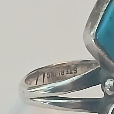 Sterling double turquoise statement ring Size 7