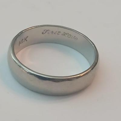 14K engraved "First Love" white gold wedding / engagement band Size 7