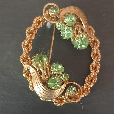 Vintage Peridot Brooch with matching earrings - August Birthstone