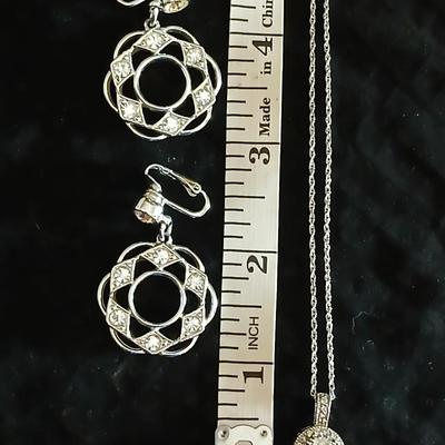 Sarah Coventry Circle Clip on Earrings with rhinestones and a necklace that almost matches