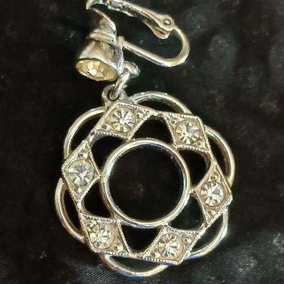 Sarah Coventry Circle Clip on Earrings with rhinestones and a necklace that almost matches