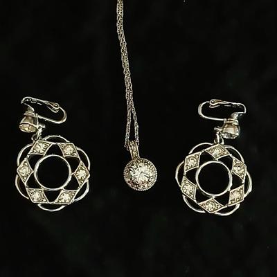 Sarah Coventry Circle Clip on Earrings with rhinestones and a necklace that almost matches
