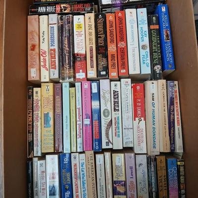 Box full of Paperback books - Robin Cook - Ann Rule - John Sandford and other fantastic authors