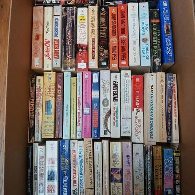 Box full of Paperback books - Robin Cook - Ann Rule - John Sandford and other fantastic authors