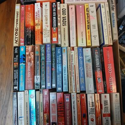 Box full of Paperback books - Robin Cook - Ann Rule - John Sandford and other fantastic authors