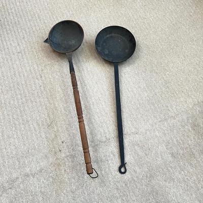 Sale Photo Thumbnail #2039: Copper ladle measures 36”L