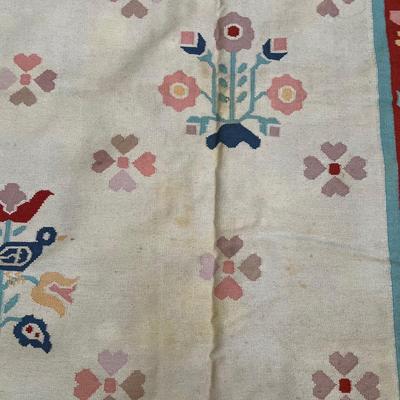 Sale Photo Thumbnail #2053: Measures 8’10” x 11’8” 
Rug has a lot of stains see photos. One side of fringe is more damaged than the other side