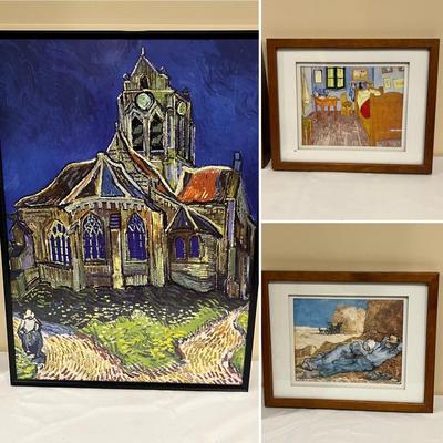 Van Gogh Framed Prints - “The Siesta”, “Bedroom in Arles” & “The Church at Auvers” (BD-RG)