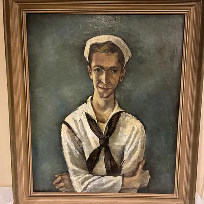 Signed Oil Painting of Sailor in WW11 Uniform by Mary Louise Jarrett (BS-MG)