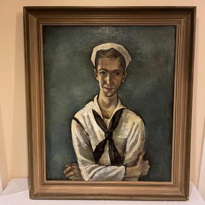 Signed Oil Painting of Sailor in WW11 Uniform by Mary Louise Jarrett (BS-MG)
