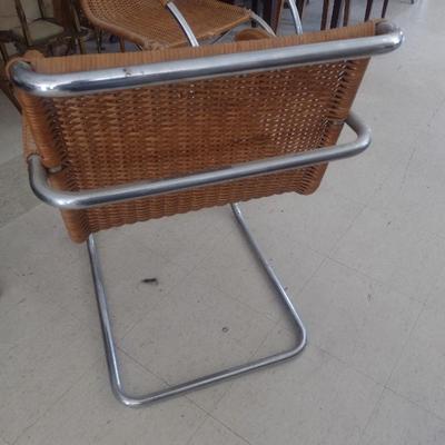 Pair of Matching MCM Design Mies van der Rohe Inspired Cantilever Rattan Sitting Chairs
