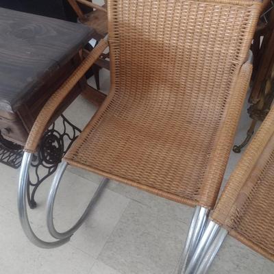 Pair of Matching MCM Design Mies van der Rohe Inspired Cantilever Rattan Sitting Chairs