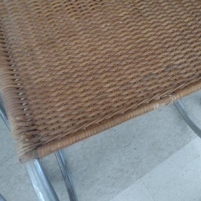 Pair of Matching MCM Design Mies van der Rohe Inspired Cantilever Rattan Sitting Chairs