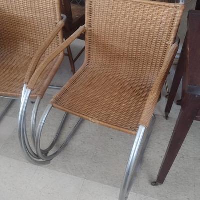 Pair of Matching MCM Design Mies van der Rohe Inspired Cantilever Rattan Sitting Chairs