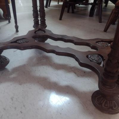 Antique Victorian Style Wood Inlay Accent Table