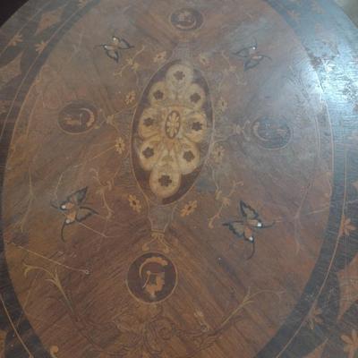 Antique Victorian Style Wood Inlay Accent Table