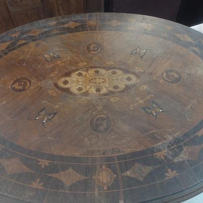 Antique Victorian Style Wood Inlay Accent Table