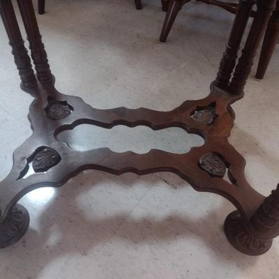 Antique Victorian Style Wood Inlay Accent Table
