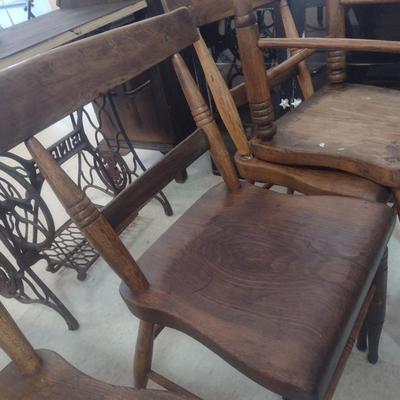 Set of Four Matching Antique Farmhouse Wood Chairs