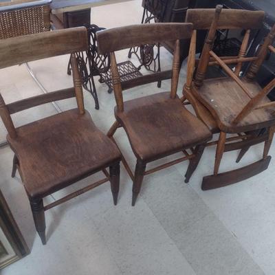 Set of Four Matching Antique Farmhouse Wood Chairs